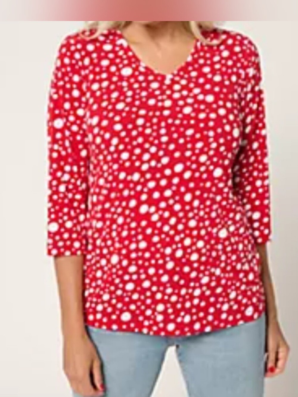 Susan Graver Red and White Polka Dot Long Sleeve Top